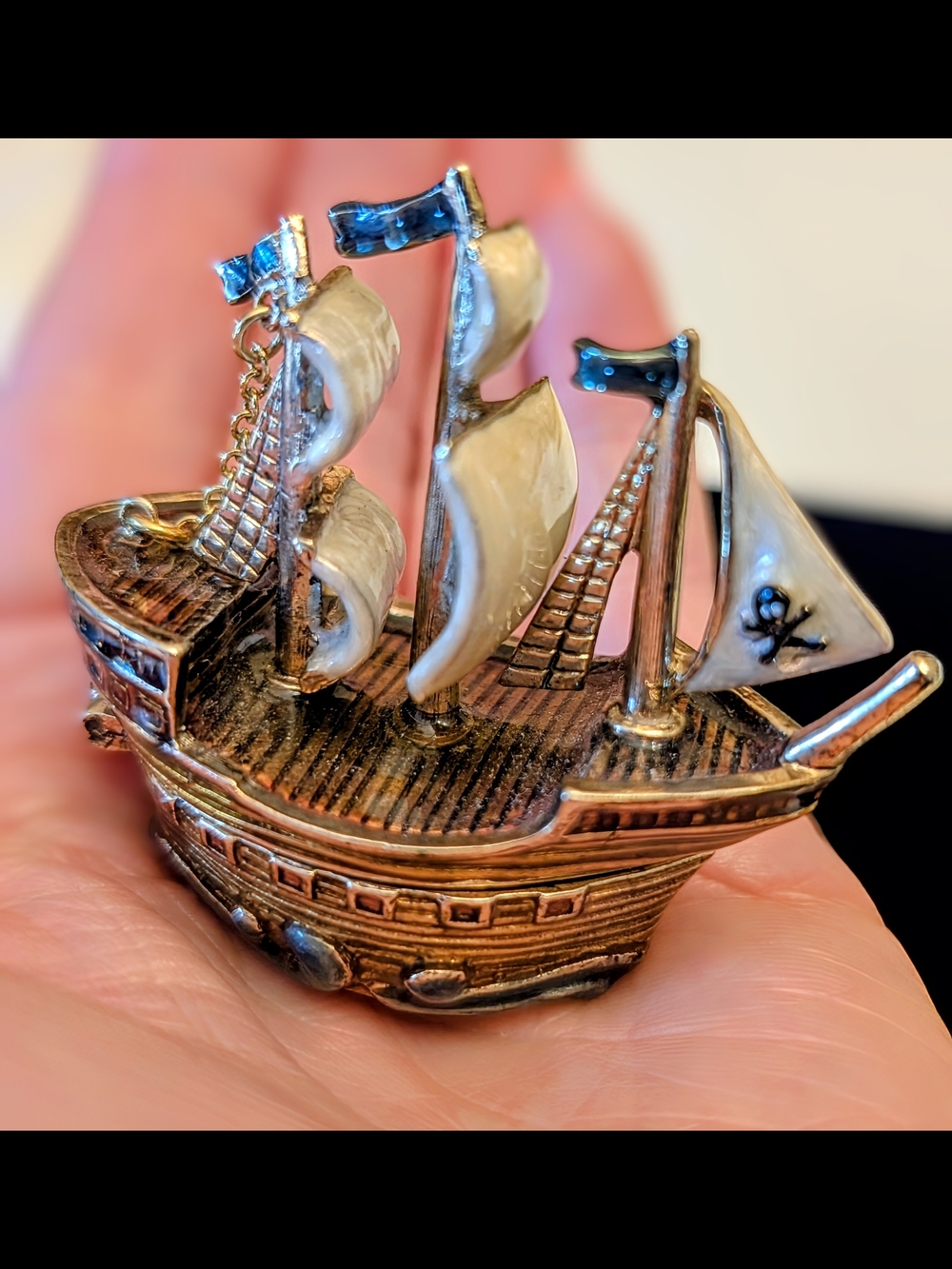 Vintage Monet pirate ship trinket box